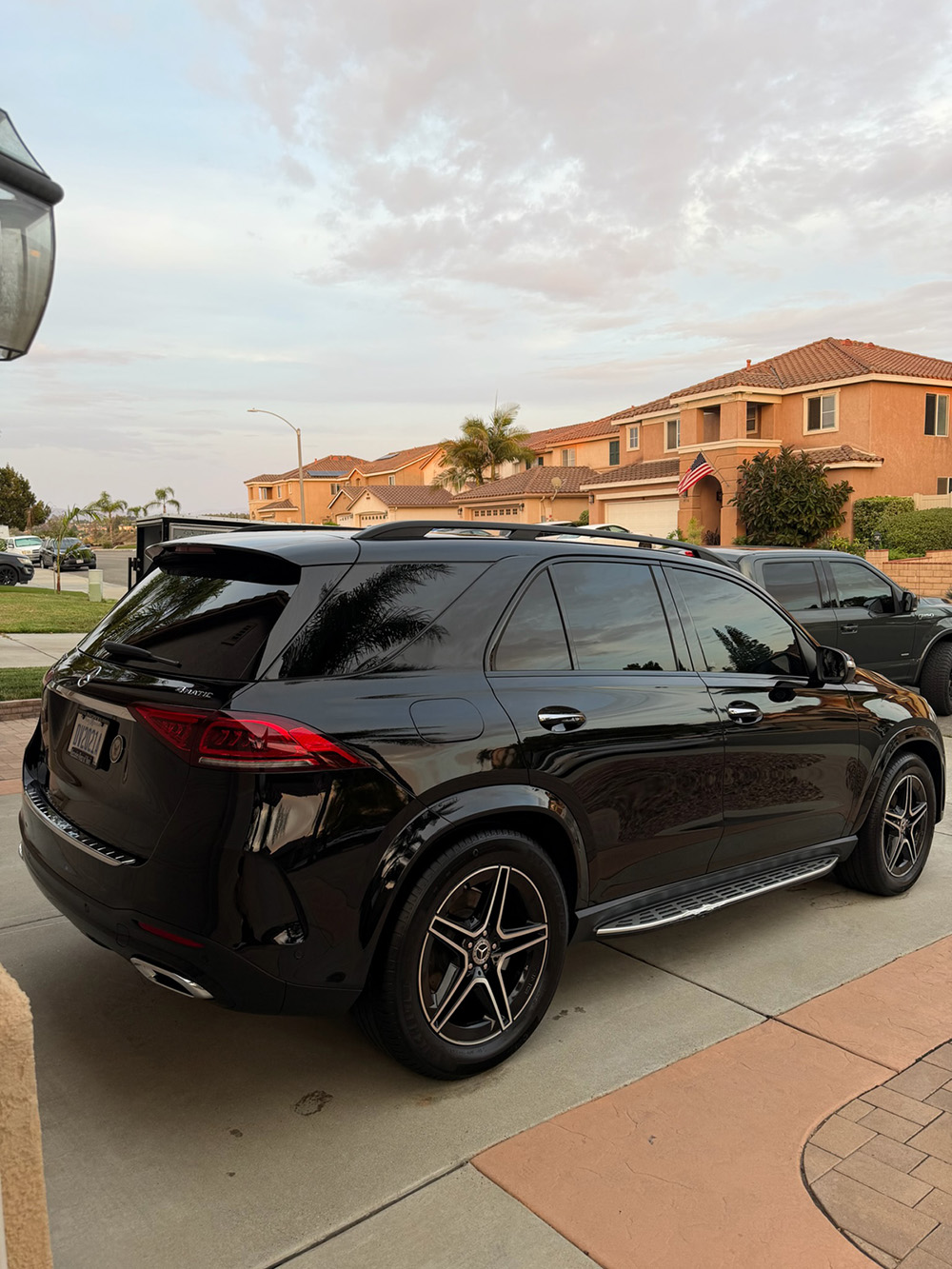 Black Mercedes GLE SUV after a full exterior detail, glossy finished result
