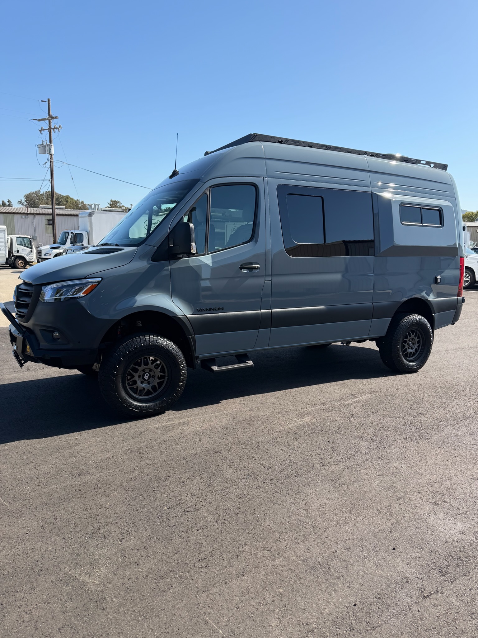 Lifted Mercedes Sprinter van after a ceramic coating detail service