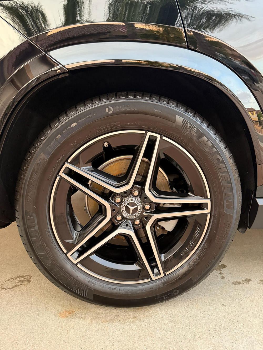 Mercedes Benz wheel detailing with a clean Michelin tire finish