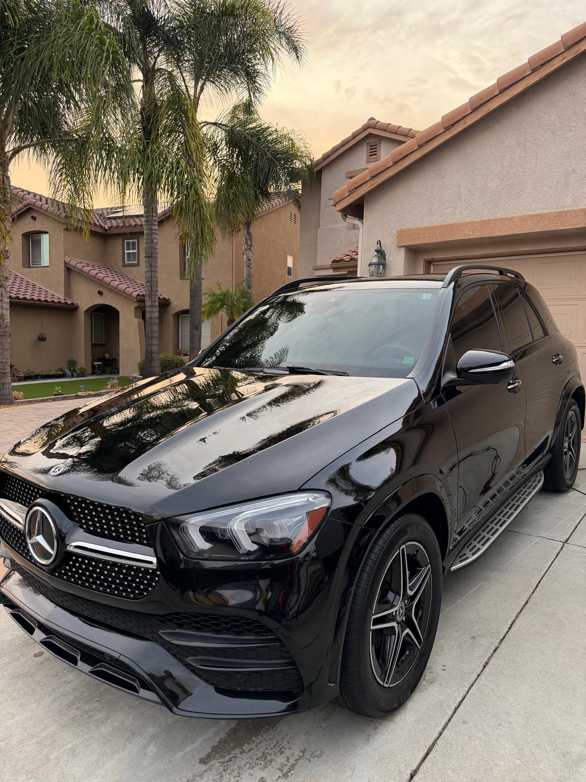 Black Mercedes GLE with a fresh ceramic coating finish, mobile detailing job in the Chula Vista area