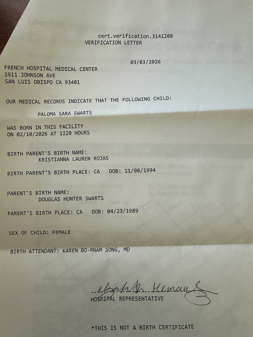 Paint correction service verification document for a San Diego area detailing job