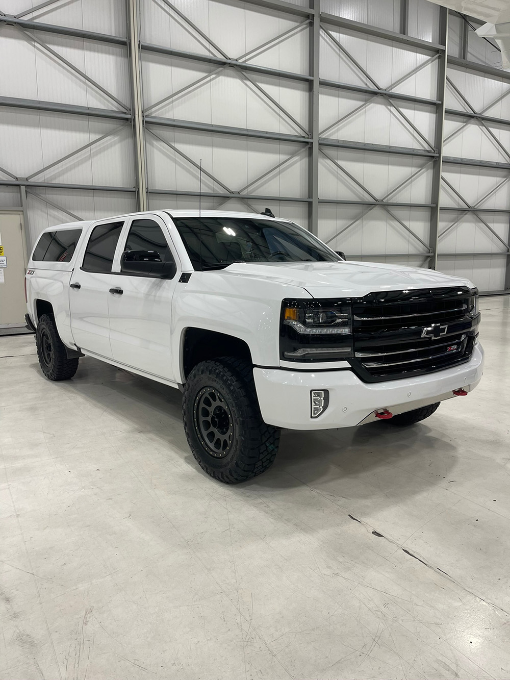 White Chevy Silverado Z71 after a paint correction detail